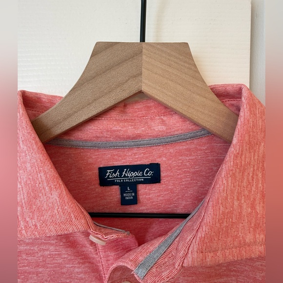 Mens fish hippie pink/red polo - Picture 3 of 5